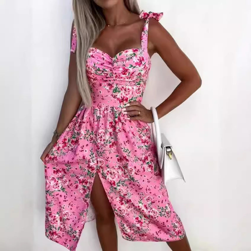 Damen Elegantes Maxikleid mit Schleifen-Trägern Drune