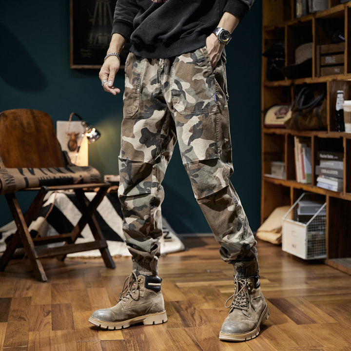 Herren Camouflage-Cargo-Jogger mit elastischem Bund, Utility-Taschen und Kordelzug Drune