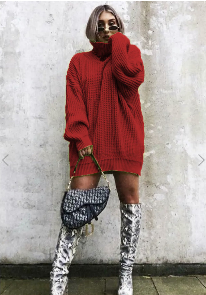 Damen Großer Strickpullover mit hohem Kragen und kantigem Schnitt Drune
