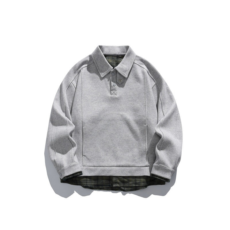 Herren Langärmeliges Polo‑Sweatshirt mit Kentkragen, Knopfleiste und eingearbeitetem Karo‑Layer Drune