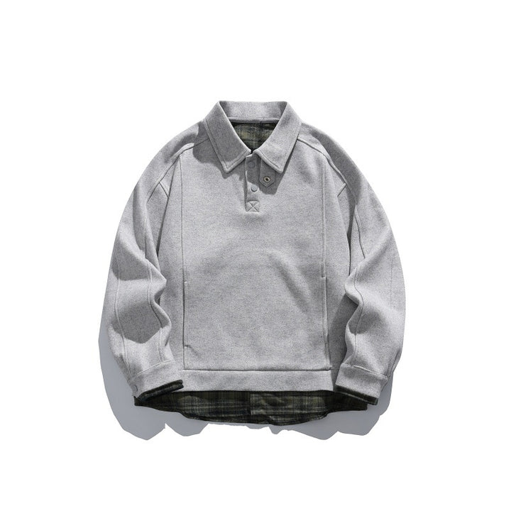 Herren Langärmeliges Polo‑Sweatshirt mit Kentkragen, Knopfleiste und eingearbeitetem Karo‑Layer Drune
