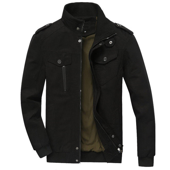 Herren Baumwoll-Fieldjacke im Military-Stil mit Stehkragen, Reißverschluss und Rippbündchen Drune