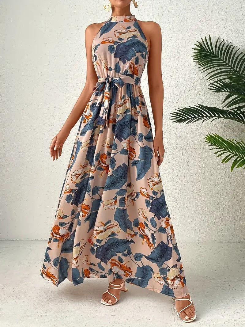 Damen Langes Maxikleid mit Halterneck und verspieltem Muster Drune
