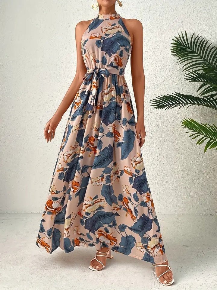 Damen Langes Maxikleid mit Halterneck und verspieltem Muster Drune