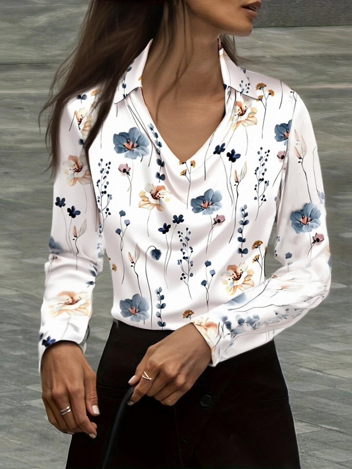 Damen Satinbluse mit Wasserfallkragen und Hemdkragen Drune