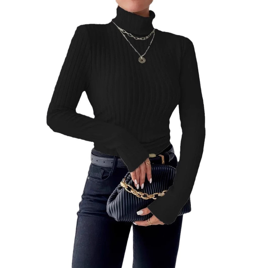 Damen Figurbetonter Rippstrick Rollkragenpullover mit tailliertem Schnitt Drune