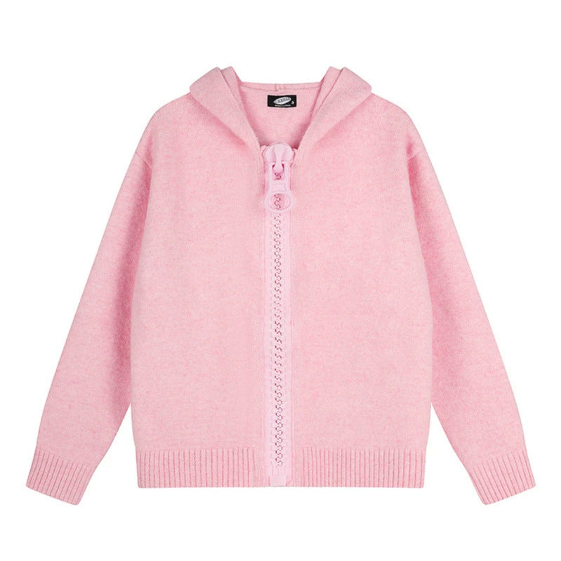 Damen Kapuzen-Strickjacke mit übergroßem Reißverschluss und softem Mohair-Mix Drune