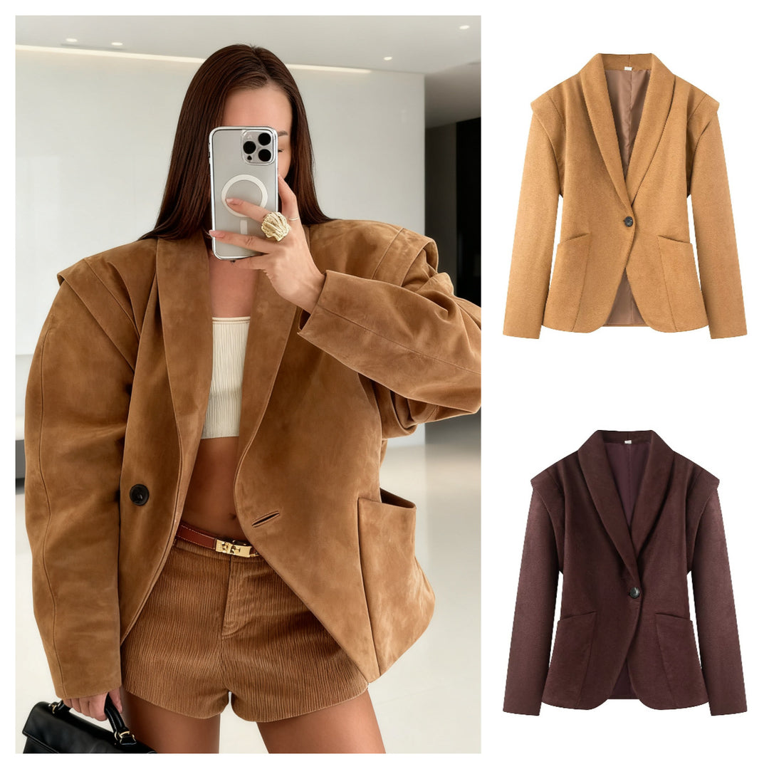 Damen elegante Blazerjacke mit strukturiertem Stoff Drune
