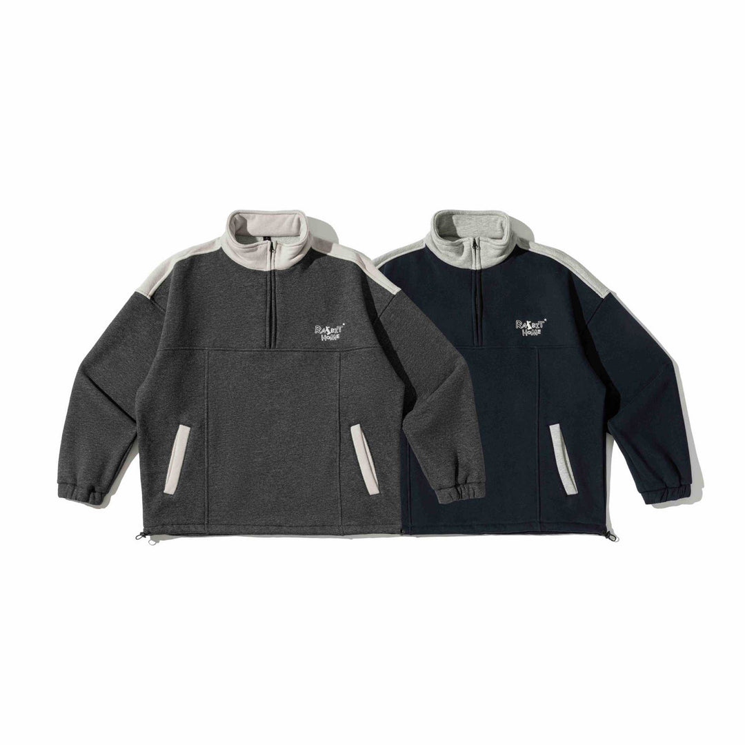 Unisex Halbzip-Sweatshirt im Oversize-Boxy-Schnitt mit hohem Stehkragen und Kängurutasche Drune