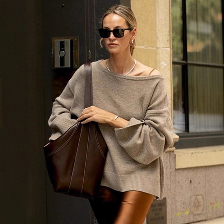 Damen lässiger Strickpullover mit weitem Schnitt Drune