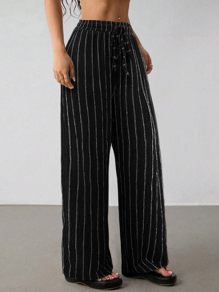 Damen Weite Strickhose mit hohem Bund und Kordelzug Drune