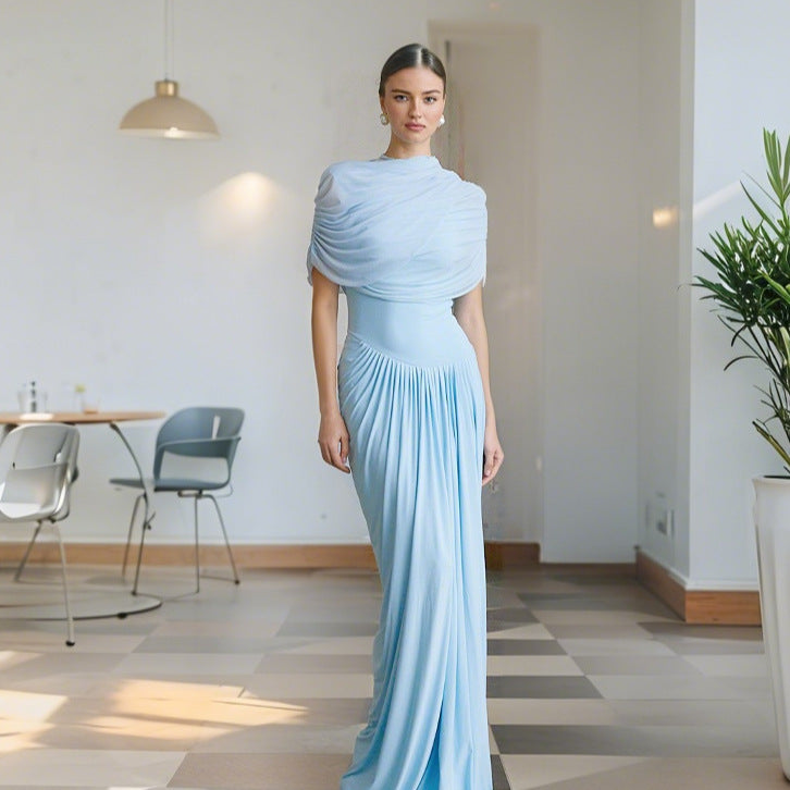 Damen Elegantes Maxikleid mit dekorativen Drapierungen Drune