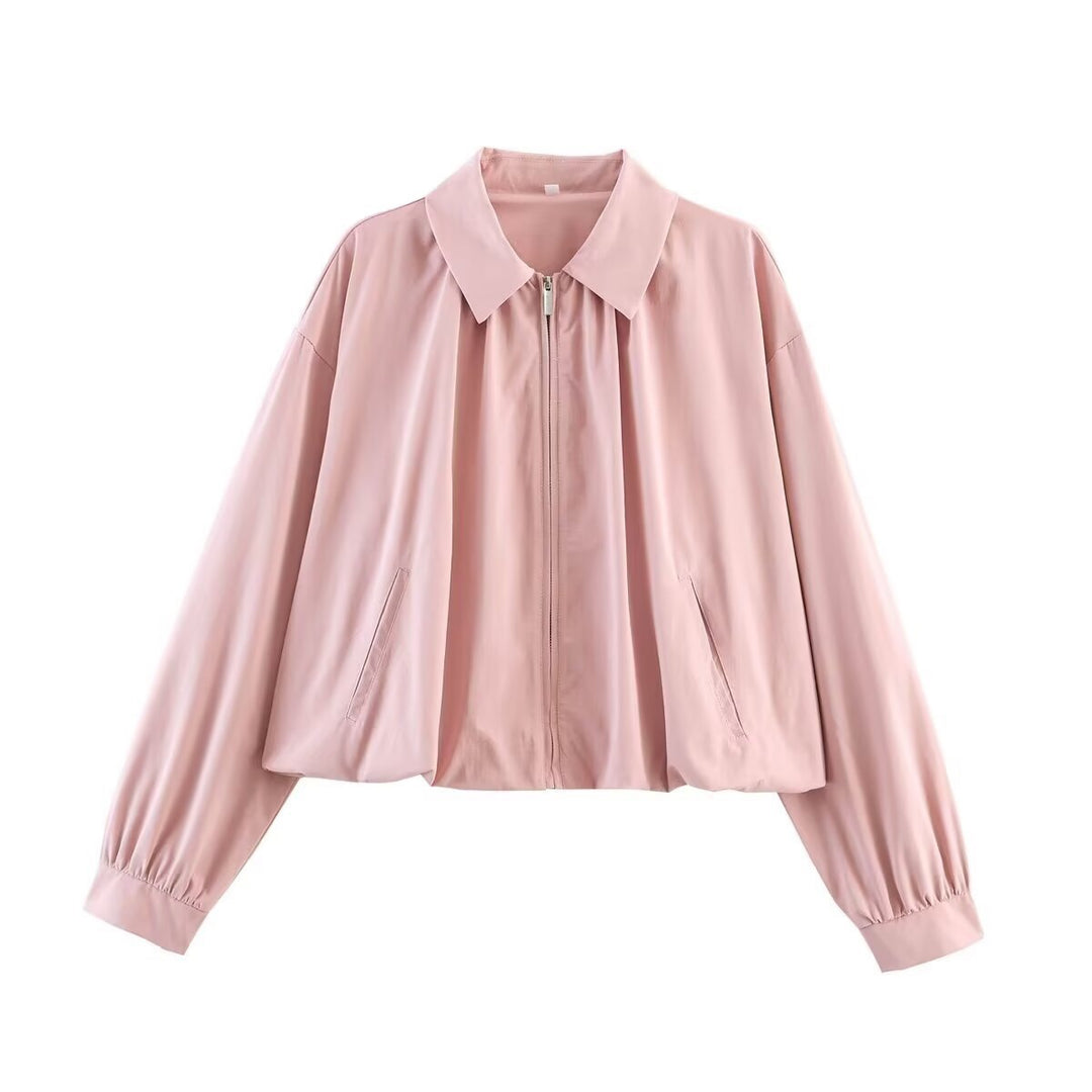 Damen Gekürzte leichte Oversize-Blousonjacke mit Reißverschluss und umgeschlagenem Kragen Drune