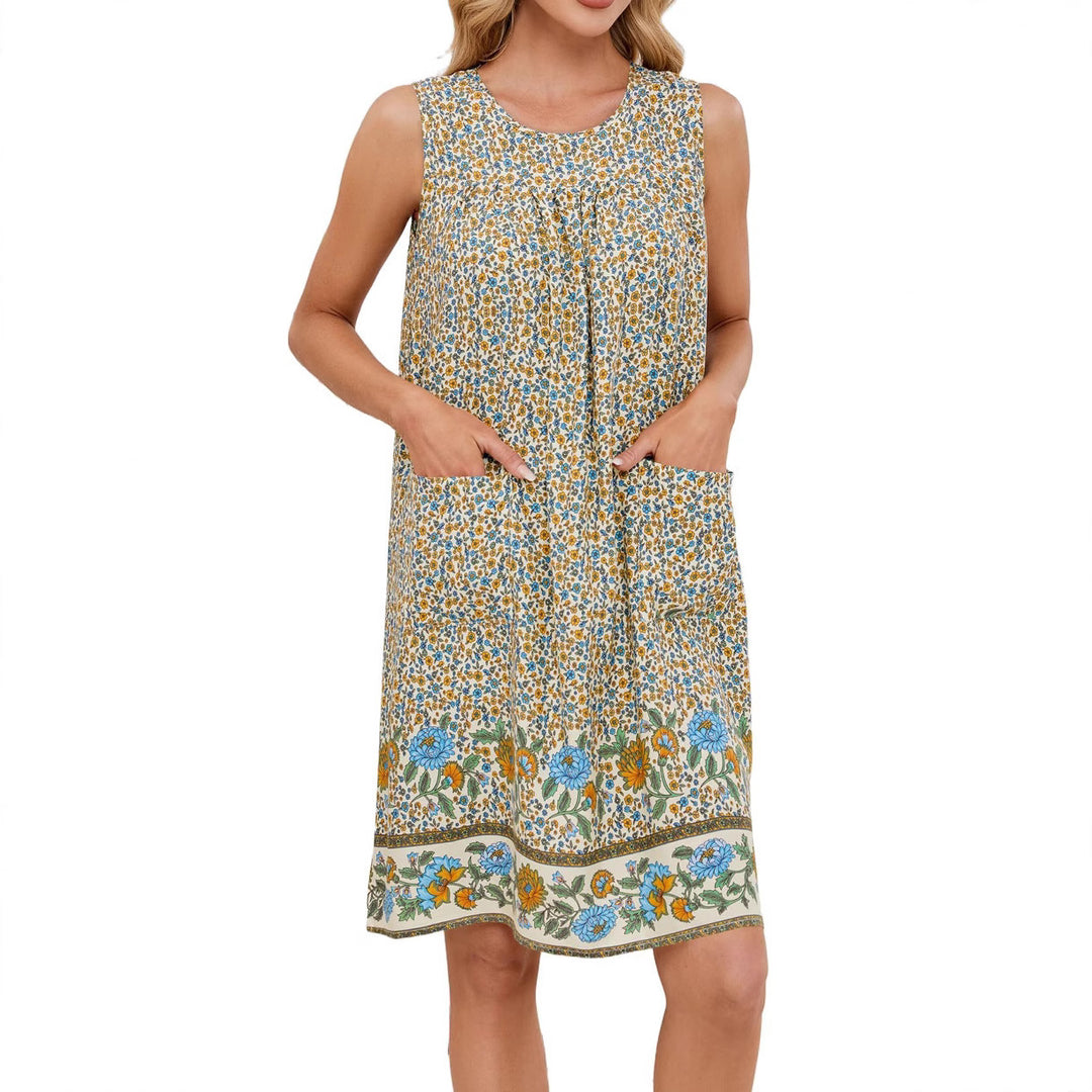 Damen luftiges Strandkleid mit praktischen Taschen und floralem Muster Drune