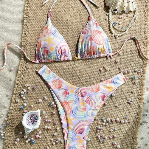 Damen Triangel-Bikini mit maritimen Muschel-Muster Drune