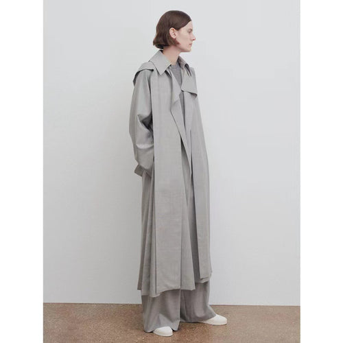Damen Langer Oversize-Trenchcoat mit breitem Kragen Drune