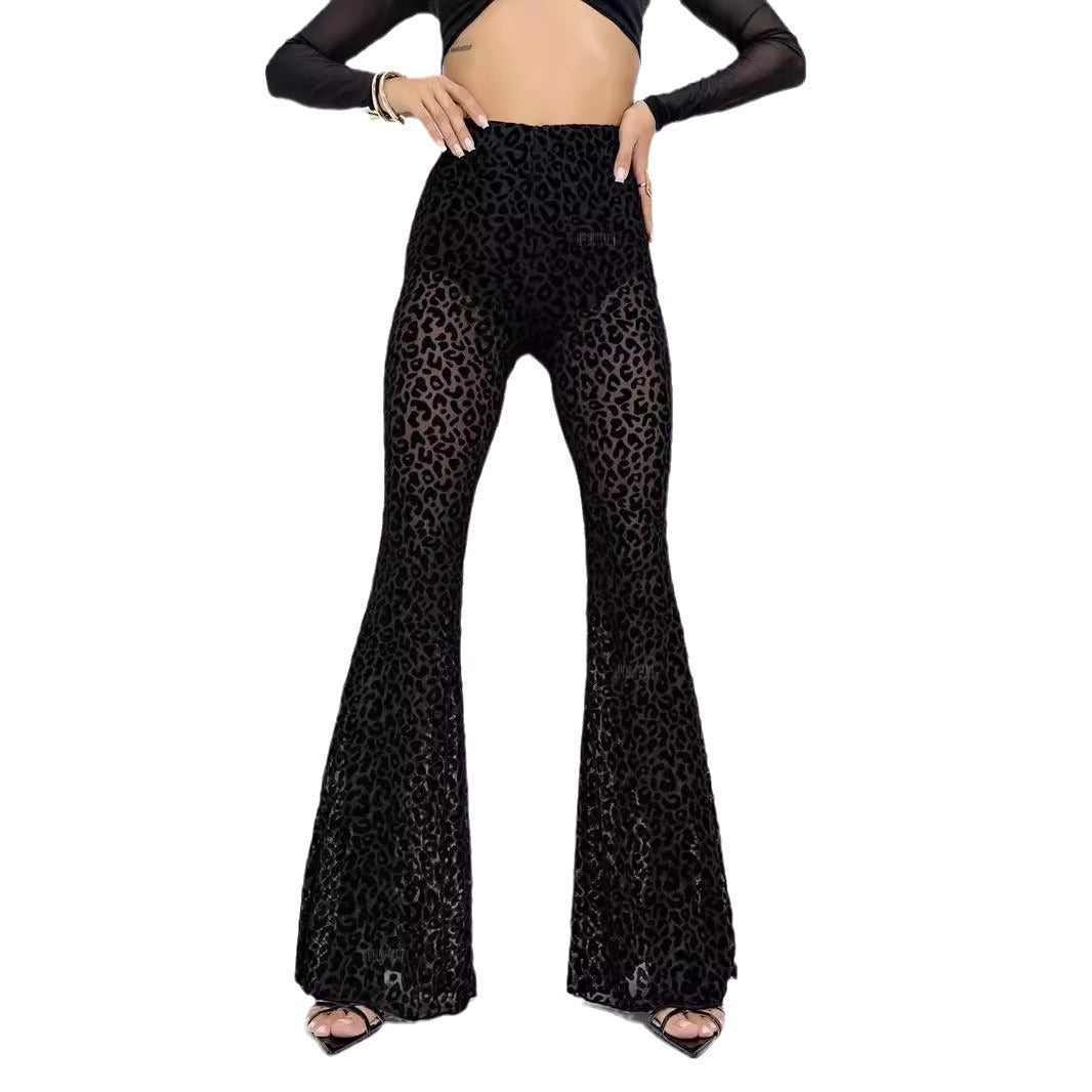 Damen Hoch taillierte Leoparden-Hose mit weitem Bein Drune
