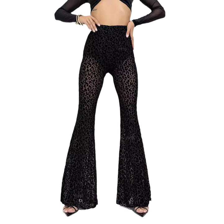 Damen Hoch taillierte Leoparden-Hose mit weitem Bein Drune