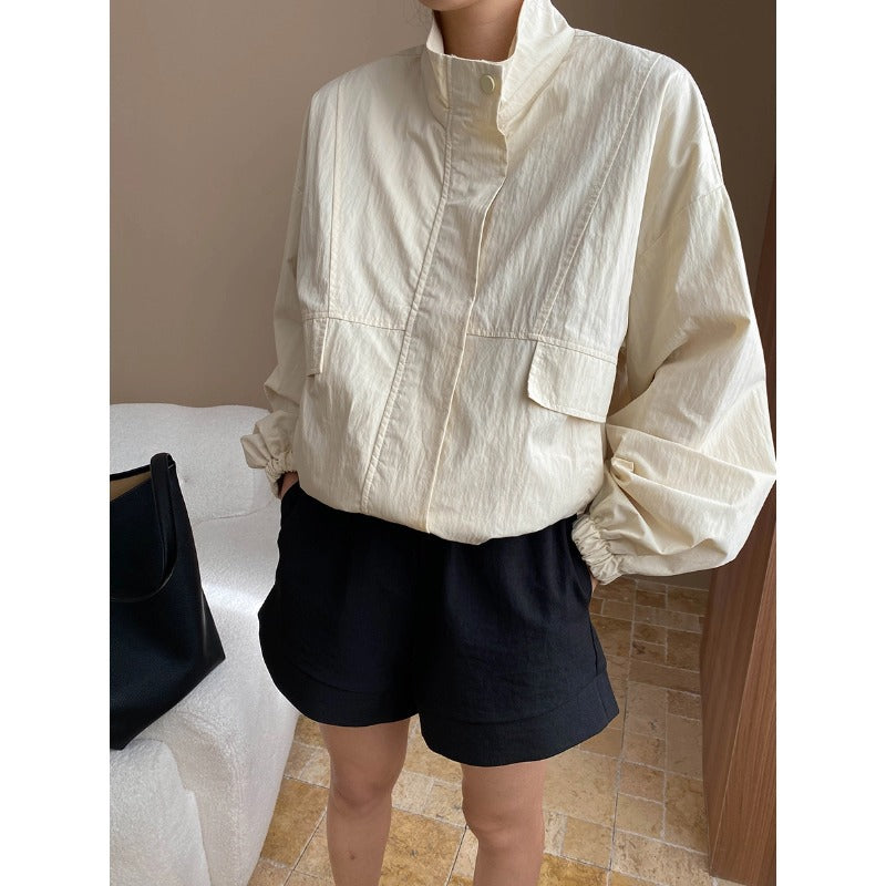 Damen lässige Utility-Jacke mit hohem Kragen und praktischen Taschen Drune