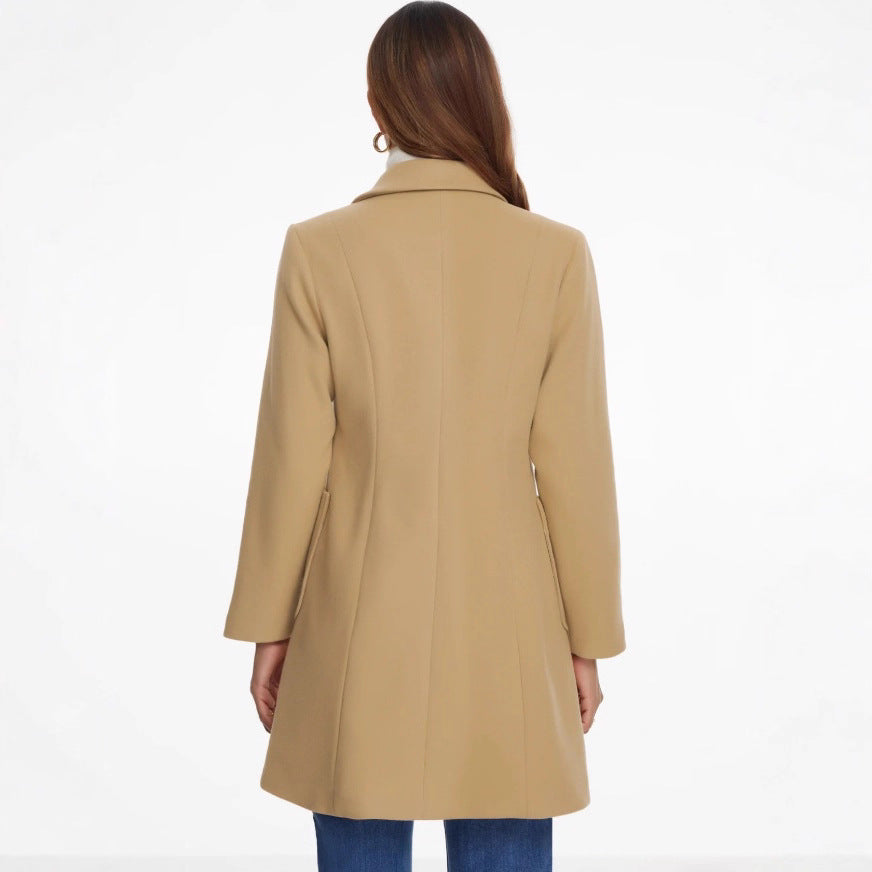 Damen eleganter Mantel mit doppelter Knopfreihe und seitlichen Taschen Drune