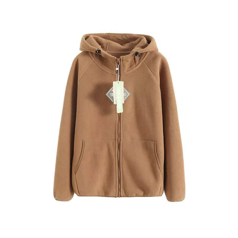 Damen warme und gemütliche Fleecejacke mit Kapuze Drune