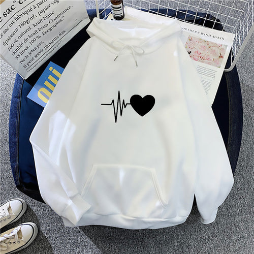Damen Kapuzenpullover mit Herzschlagmotiv Drune