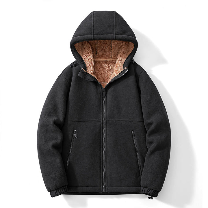 Herren Fleece-Kapuzenjacke mit Teddy-Innenfutter, Reißverschlusstaschen und verstellbarem Saum Drune
