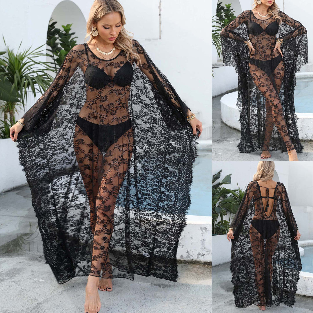 Damen transparenter Häkel-Kaftan Drune
