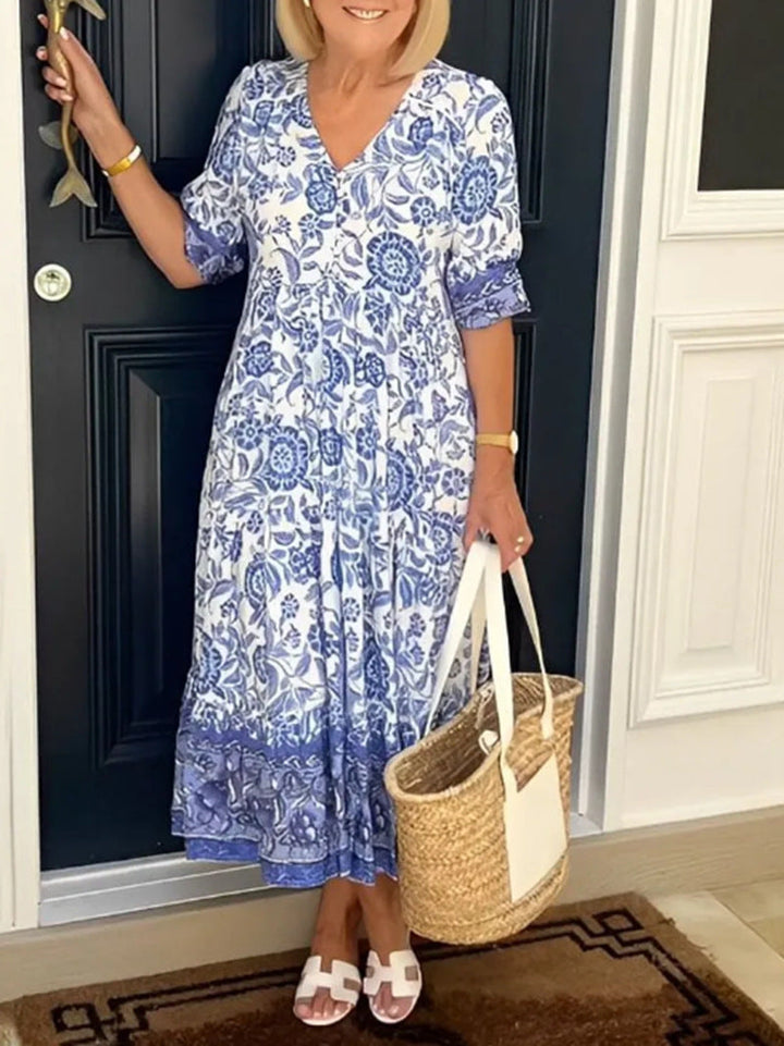 Damen Maxikleid mit raffiniertem Volant und floralem Design Drune