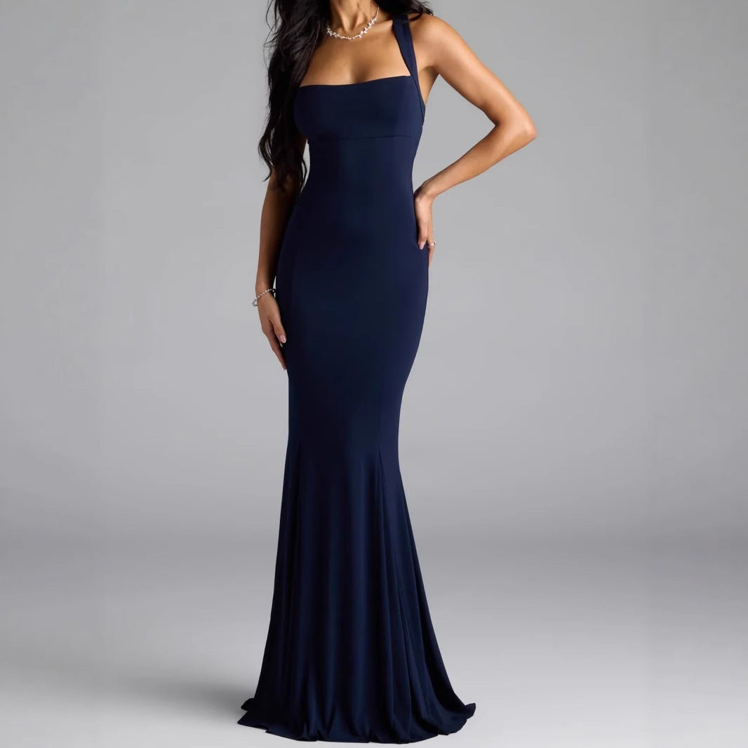 Damen Elegantes langen Kleid mit schulterfreien Trägern und leichtem Schimmer Drune
