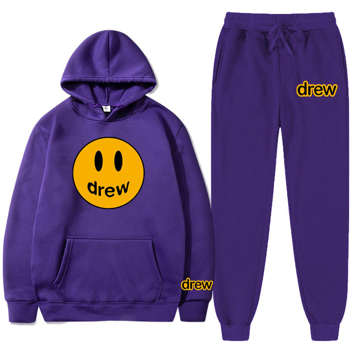 Unisex nan zweiteiliges Lounge-Set aus French-Terry mit Smiley-Print Kapuzenpullover und tapered Jogginghose Drune