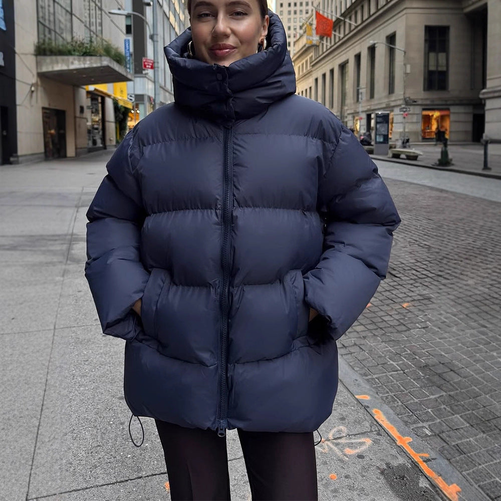 Damen Oversize Stepp-Pufferjacke mit abnehmbarer Kapuze und Zwei-Wege-Reißverschluss Drune