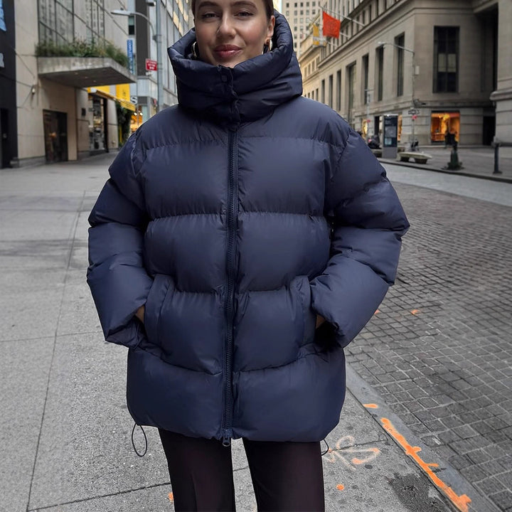 Damen Oversize Stepp-Pufferjacke mit abnehmbarer Kapuze und Zwei-Wege-Reißverschluss Drune