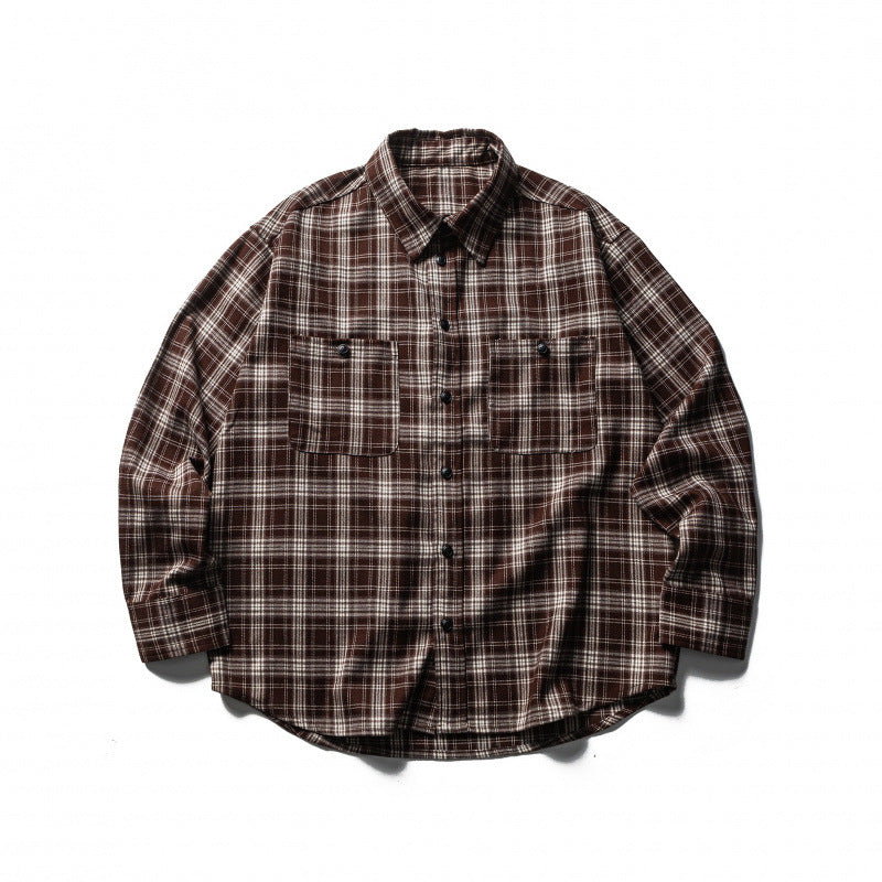 Herren Boxy-Flanell-Überhemd mit Karomuster, durchgehender Knopfleiste und gerundetem Saum Drune