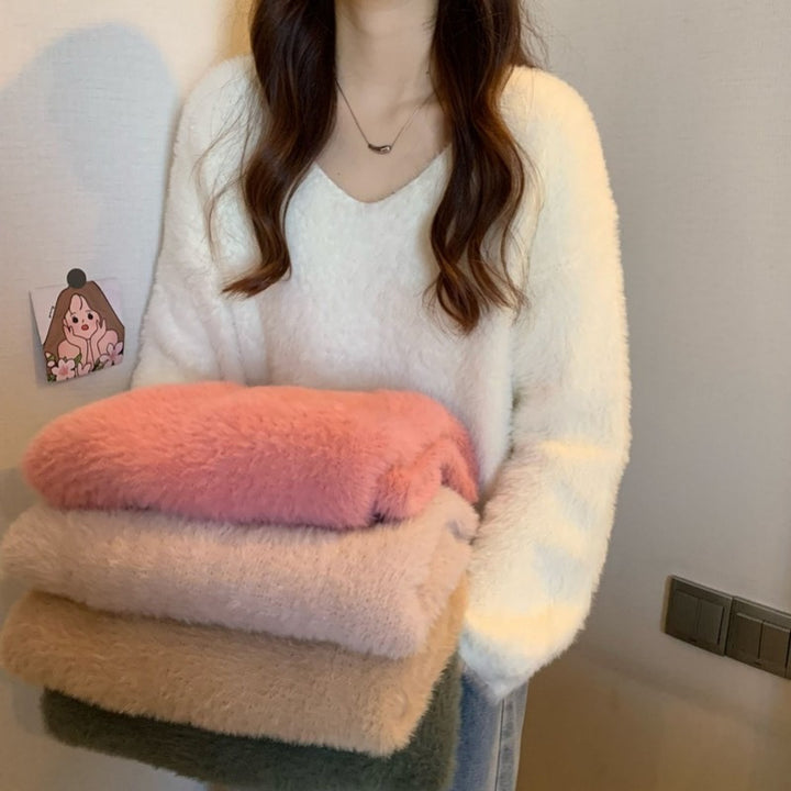Damen Flauschiger Pullover mit weitem Schnitt Drune