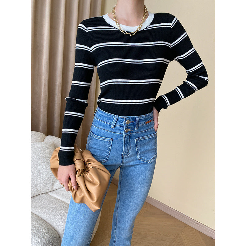 Damen Langarmshirt mit Streifenmuster und feiner Rippstruktur Drune