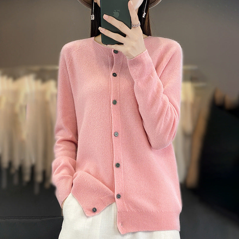 Damen Kurzgeschnittener Cardigan in Mohair‑Optik mit Rundhalsausschnitt und Perlmuttknöpfen Drune