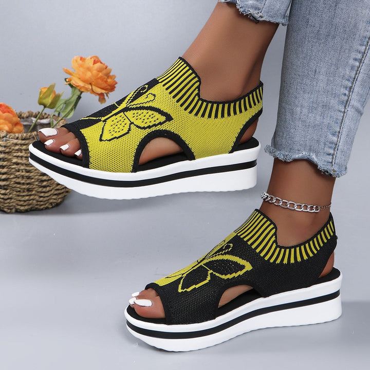 Damen Sportliche Plateau-Sandalen mit modischem Schmetterlingsdesign Drune