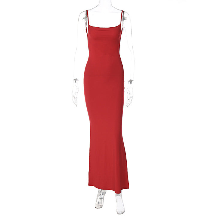Damen Figurbetontes Langkleid mit schmalen Spaghetti-Trägern Drune