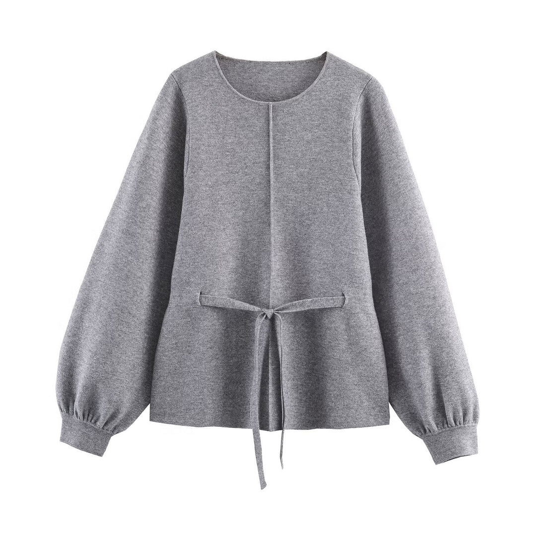 Damen Feinstrick-Pullover mit Tunnelzug‑Taillenband und Ballonärmeln Drune
