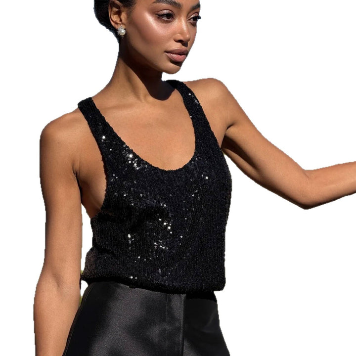 Damen Glamouröses Paillettenoberteil mit tiefem Ausschnitt und elegantem Schnitt Drune