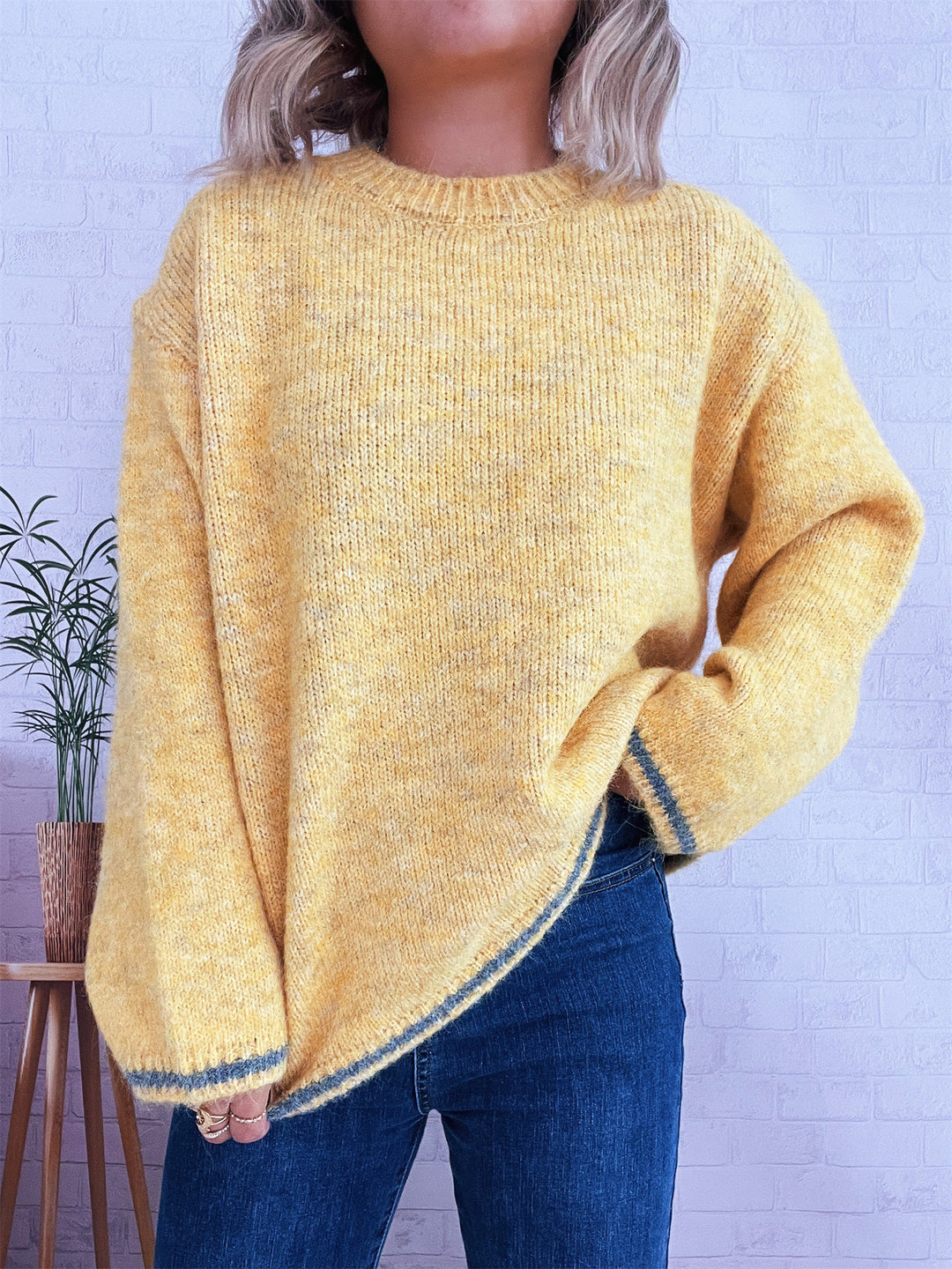 Damen lässiger Wohlfühlpullover mit blockfarbenem Design Drune