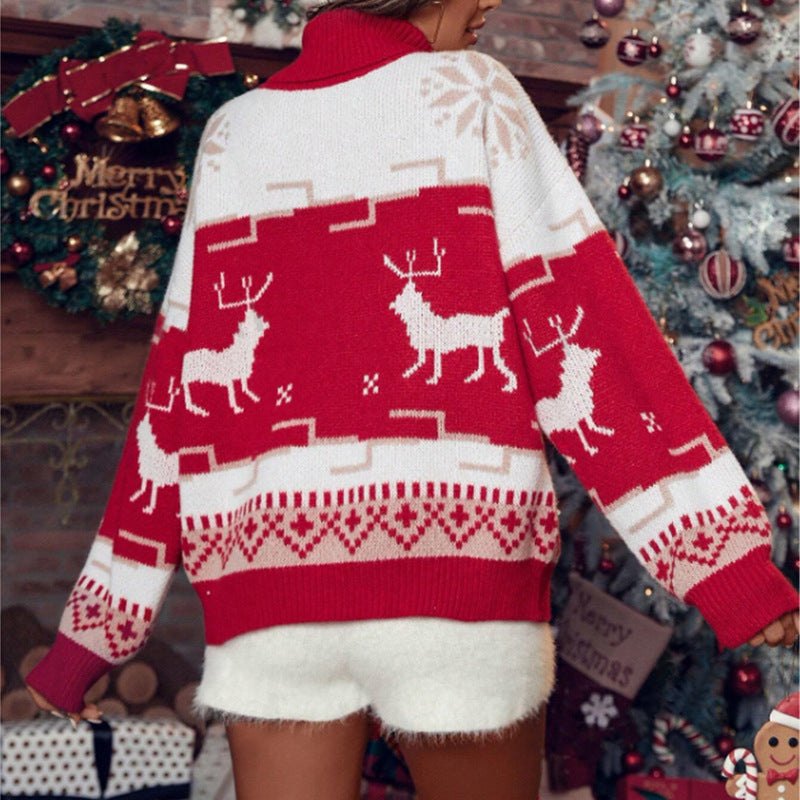 Damen Weihnachtspullover mit hohem Kragen und festlichem Motiv Drune