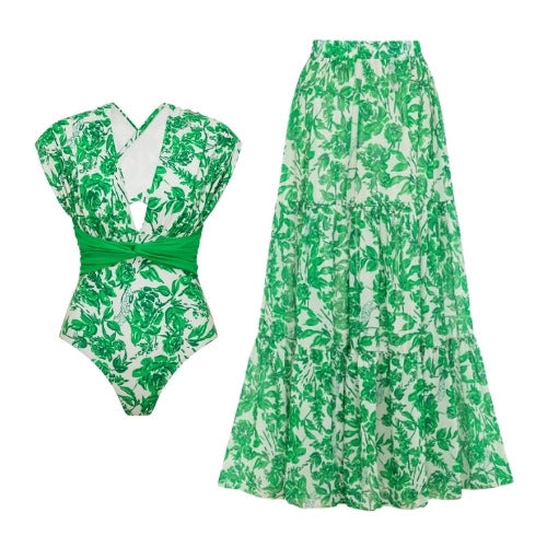Damen Badeanzug und Wickelrock Set Drune