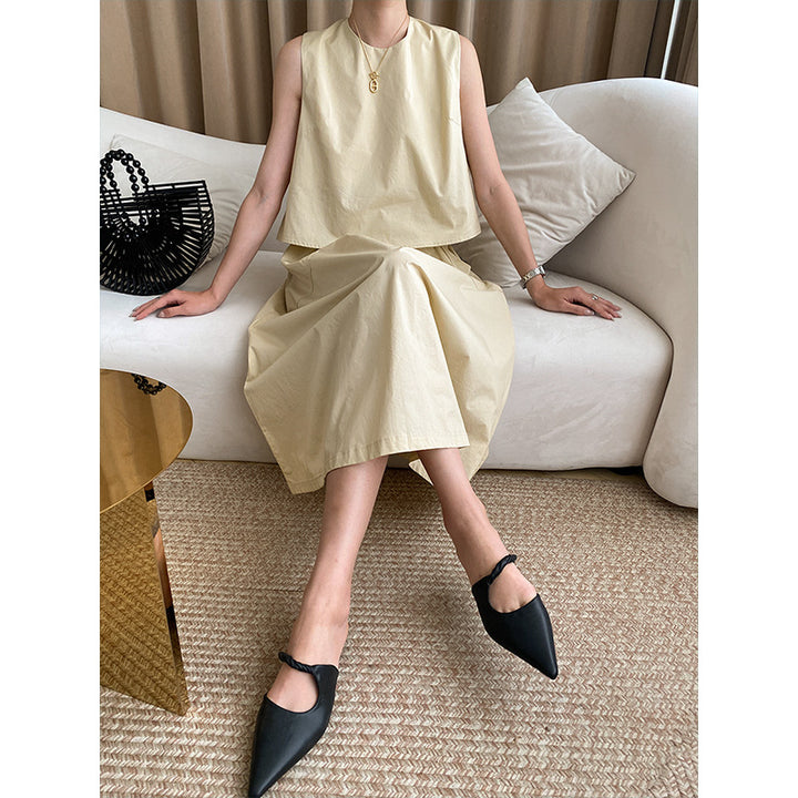Damen elegantes Maxikleid mit Schaufelausschnitt und elastischem Bund Drune