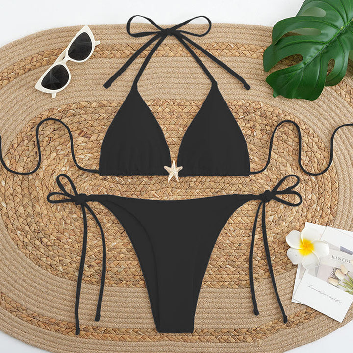 Damen Triangel-Bikini-Set mit verstellbaren Trägersystem und eleganter Dekoration Drune