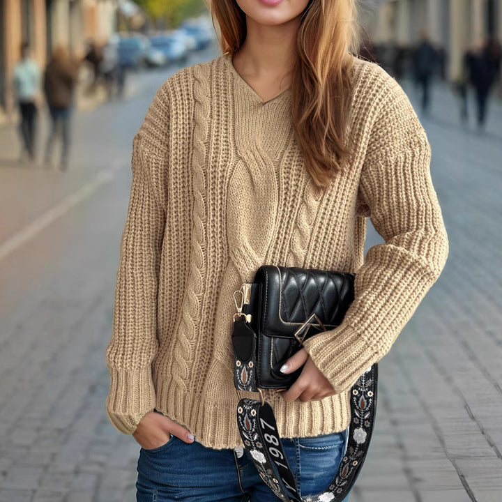 Damen Grobstrickpullover mit kreativem Zopfdesign und lässigem Schnitt Drune