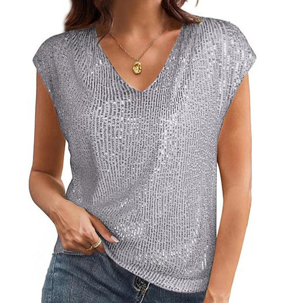 Damen Glamouröses Pailletten-Oberteil Drune
