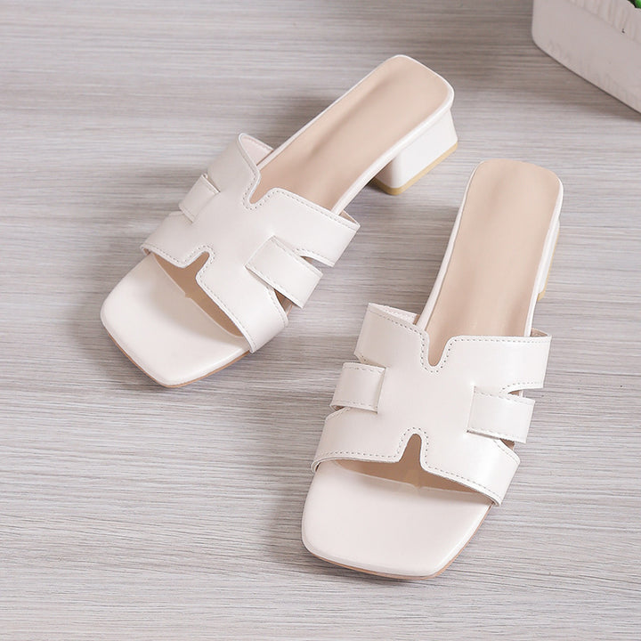 Damen Slip-On Mules mit geflochtenen Riemen und mittelhohem Blockabsatz Drune