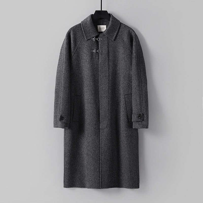 Herren Gerader Wollmix-Longcoat mit verdeckter Front und dekorativen Knebelverschlüssen Drune